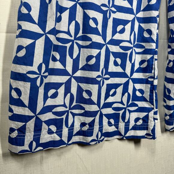 FREE PEOPLE Menorca Wide Leg Blue & White Geometric Print Crop Pants Size 12 - Picture 9 of 14